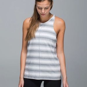 Lululemon 'Find Your Zen Tank' High-Neck Grey & White Striped Tank Top